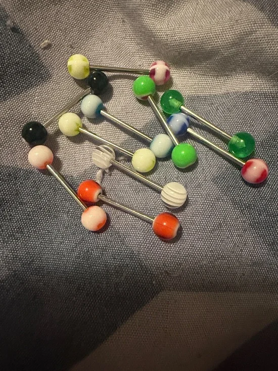 Assorted Color Barbell Tongue Rings - Multi Color - Picture 1 of 1